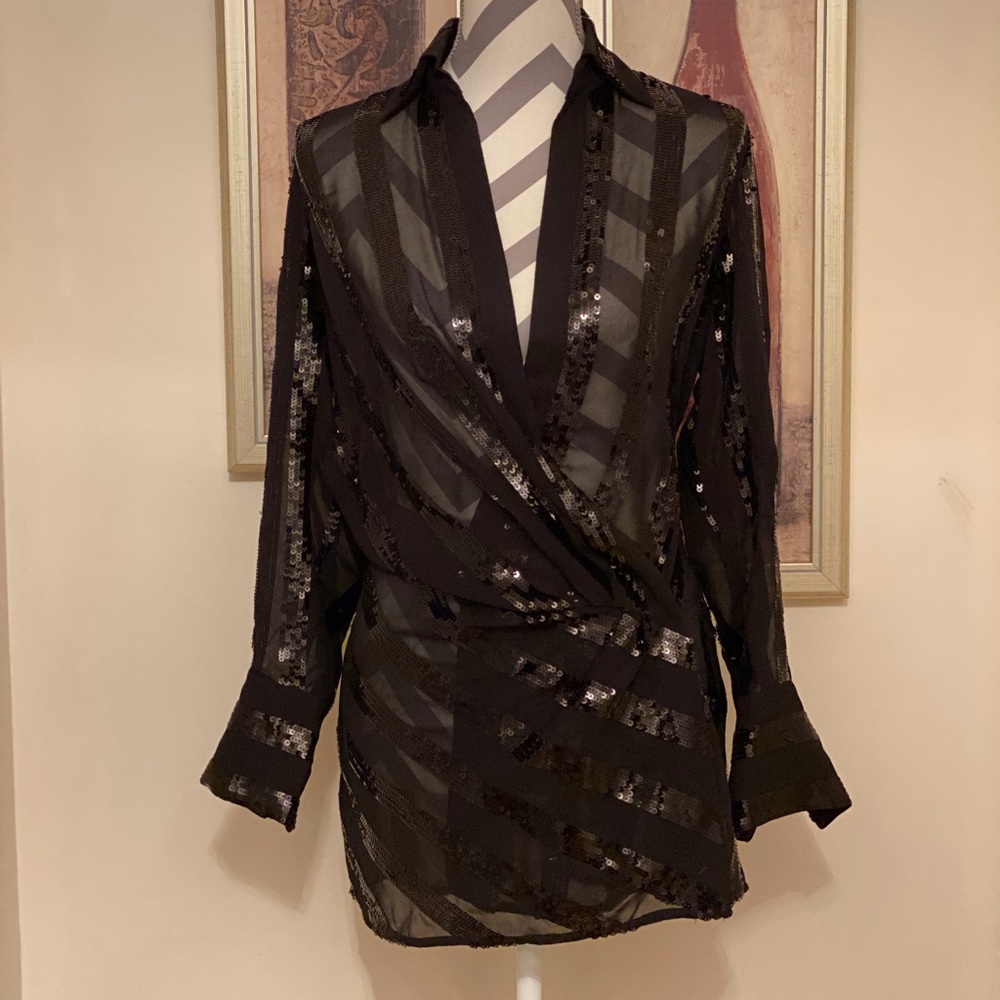 Michael Kors |  Sequin Striped Faux Wrap Tunic